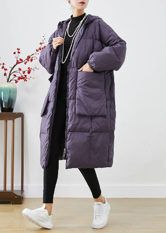 Classic pieces for a timeless wardrobe Style Purple Oversized Big Pockets Warm Duck Down Jacket In Winter Classic pieces for a timeless wardrobe Style Purple Oversized Big Pockets Warm Duck Down Jacket In Winter