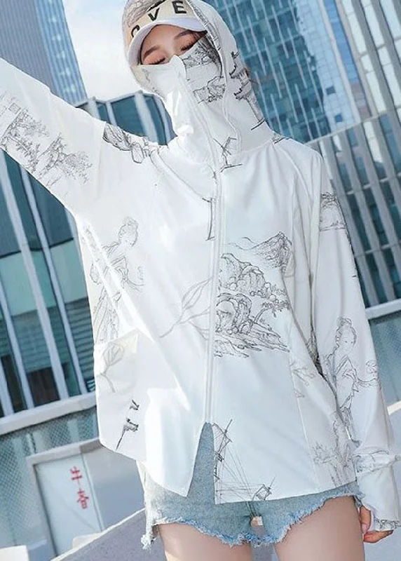 Affordable stylish women’s fashion collection Style White Zip Up Pockets Print Patchwork Ice Silk UPF 50+ Coat Summer Affordable stylish women’s fashion collection Style White Zip Up Pockets Print Patchwork Ice Silk UPF 50+ Coat Summer
