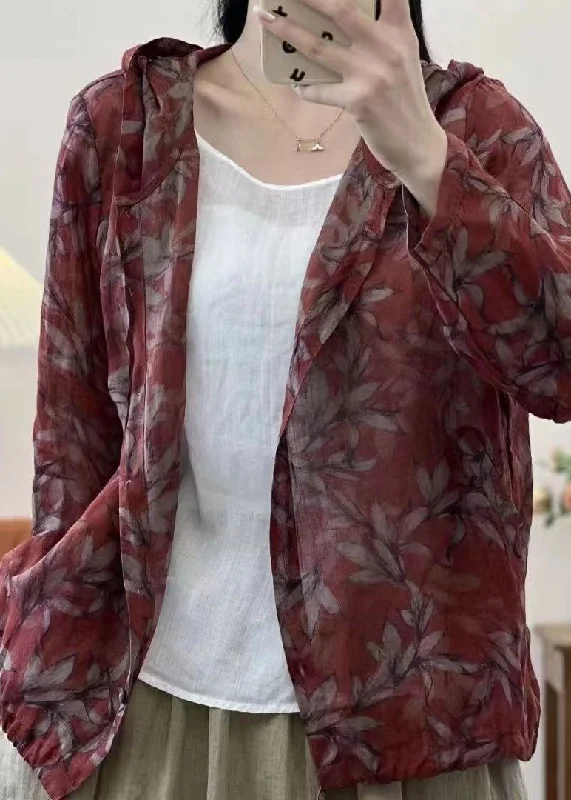 Express your style with fashionable women’s clothing Style Wine Red Hooded Print Lace Up Linen Coats Fall Express your style with fashionable women’s clothing Style Wine Red Hooded Print Lace Up Linen Coats Fall