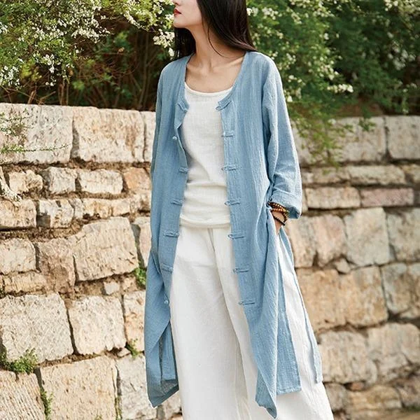 Comfortable yet fashionable women’s wear Style Women Solid Color Long Trench Coats New Cotton Linen Vintage O-Neck Plate Buckle Coats Comfortable yet fashionable women’s wear Style Women Solid Color Long Trench Coats New Cotton Linen Vintage O-Neck Plate Buckle Coats