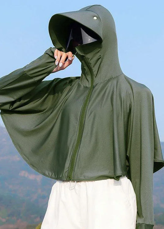 Elegant casual clothing for modern women Stylish Army Green Hooded Zip Up Patchwork Ice Silk UPF 50+ Coat Summer Elegant casual clothing for modern women Stylish Army Green Hooded Zip Up Patchwork Ice Silk UPF 50+ Coat Summer