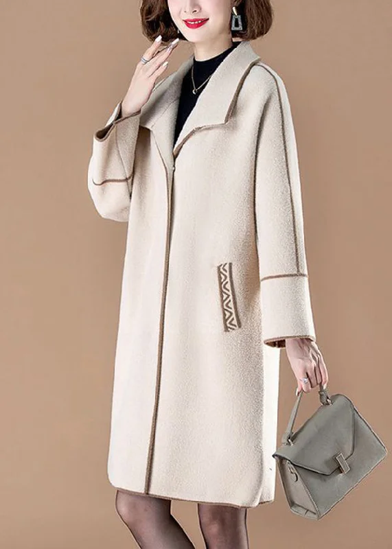 Bold and beautiful clothing for every woman Stylish Beige Peter Pan Collar Patchwork Woolen Coats Winter Bold and beautiful clothing for every woman Stylish Beige Peter Pan Collar Patchwork Woolen Coats Winter