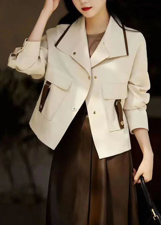 Summer-ready fashion for stylish women Stylish Beige Peter Pan Collar Pockets Patchwork Cotton Coats Fall Summer-ready fashion for stylish women Stylish Beige Peter Pan Collar Pockets Patchwork Cotton Coats Fall