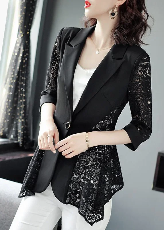 Affordable stylish women’s fashion collection Stylish Black Notched Collar Lace Patchwork Hollow Out Spandex Coats Summer Affordable stylish women’s fashion collection Stylish Black Notched Collar Lace Patchwork Hollow Out Spandex Coats Summer