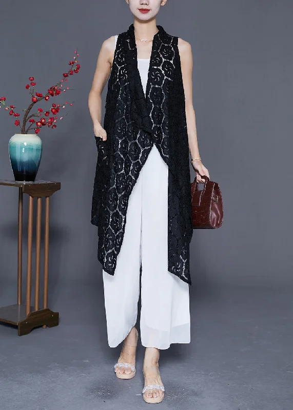Feminine silhouettes for the modern woman Stylish Black Oversized Hollow Out Lace Cardigan Summer Feminine silhouettes for the modern woman Stylish Black Oversized Hollow Out Lace Cardigan Summer