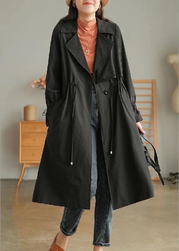 Versatile fashion options for every occasion Stylish Black Peter Pan Collar Drawstring Cotton Trench Coat Outwear Fall Versatile fashion options for every occasion Stylish Black Peter Pan Collar Drawstring Cotton Trench Coat Outwear Fall