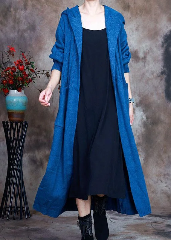 Bold fashion choices for the confident woman Stylish Blue Hooded Pockets Knit Cardigans Winter Bold fashion choices for the confident woman Stylish Blue Hooded Pockets Knit Cardigans Winter