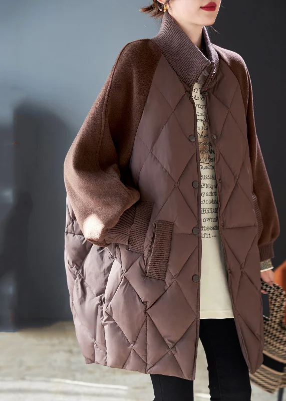 Women’s fashion that reflects your personality Stylish Brown Oversized Patchwork Woolen Fine Cotton Filled Jackets Winter Women’s fashion that reflects your personality Stylish Brown Oversized Patchwork Woolen Fine Cotton Filled Jackets Winter