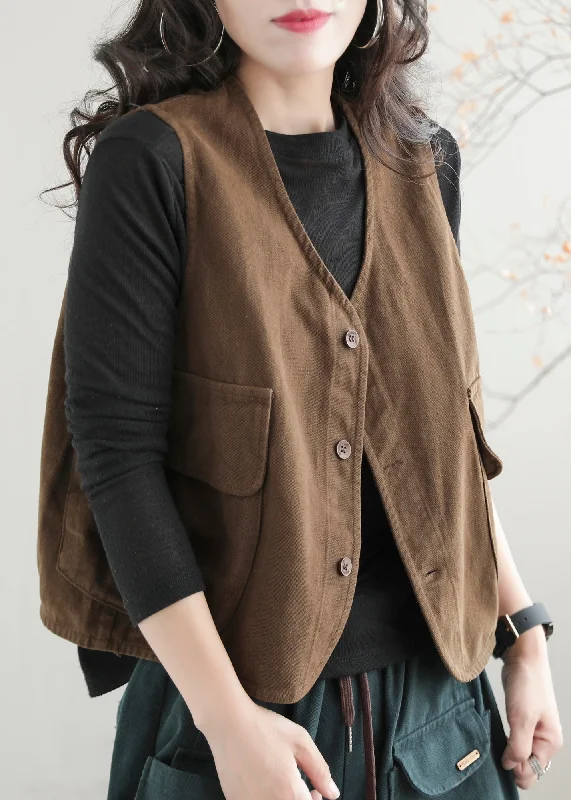 Refresh your closet with chic and comfy styles Stylish Coffee Colour V Neck Pockets Waistcoat Sleeveless Refresh your closet with chic and comfy styles Stylish Coffee Colour V Neck Pockets Waistcoat Sleeveless