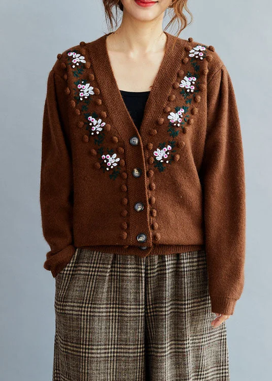 Comfortable yet fashionable women’s wear Stylish Coffee Embroideried Wool Knit Loose Cardigans Winter Comfortable yet fashionable women’s wear Stylish Coffee Embroideried Wool Knit Loose Cardigans Winter