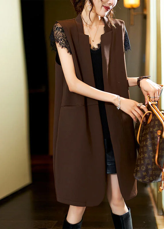 Feminine and fashionable clothing for every wardrobe Stylish Coffee V Neck Patchwork Long Waistcoat Sleeveless Feminine and fashionable clothing for every wardrobe Stylish Coffee V Neck Patchwork Long Waistcoat Sleeveless