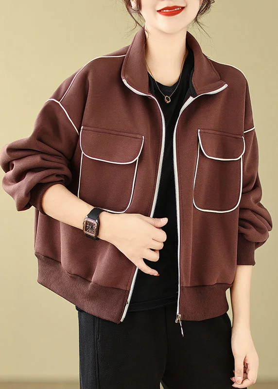 Refresh your wardrobe with high-quality women’s fashion Stylish Coffee Zip Up Pockets Cotton Jacket Spring Refresh your wardrobe with high-quality women’s fashion Stylish Coffee Zip Up Pockets Cotton Jacket Spring