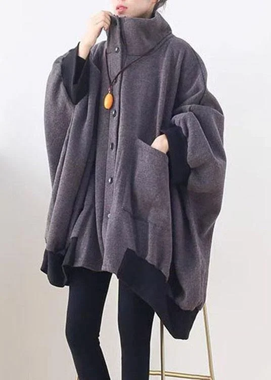 Dress up or down with these versatile pieces Stylish Dark Gray Pockets Button Knit asymmetrical design Fall Loose Sweatshirts Coat Dress up or down with these versatile pieces Stylish Dark Gray Pockets Button Knit asymmetrical design Fall Loose Sweatshirts Coat