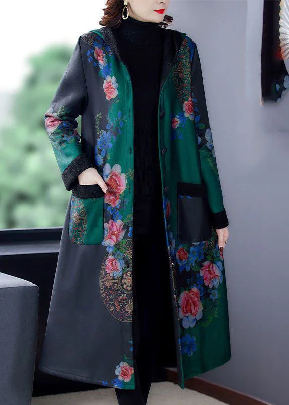 Trendsetting women’s clothing for fashion lovers Stylish Green Hooded Print Warm Fleece Trench Coats Winter Trendsetting women’s clothing for fashion lovers Stylish Green Hooded Print Warm Fleece Trench Coats Winter