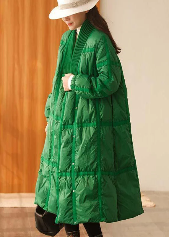Feminine fashion to express your unique style Stylish Green V Neck Knit Patchwork Duck Down Down Coats Winter Feminine fashion to express your unique style Stylish Green V Neck Knit Patchwork Duck Down Down Coats Winter