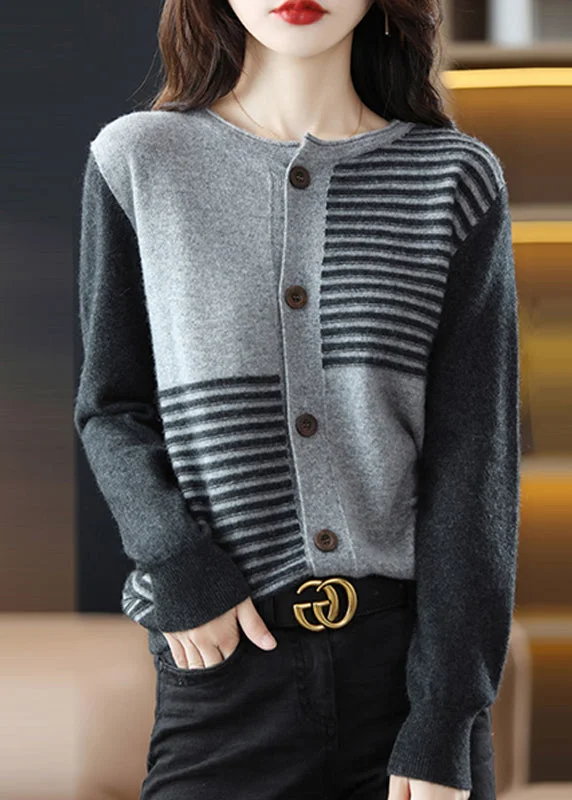 Women’s clothing that combines comfort and style Stylish Grey O Neck Button Patchwork Woolen Knit Cardigan Fall Women’s clothing that combines comfort and style Stylish Grey O Neck Button Patchwork Woolen Knit Cardigan Fall