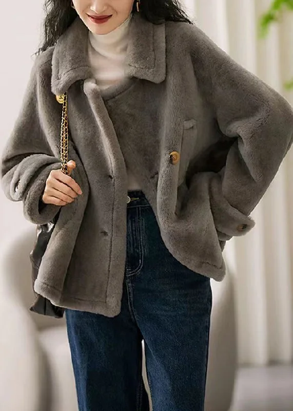 Casual outfits that elevate your style   Stylish Grey Peter Pan Collar Pockets Patchwork Wool Coats Winter