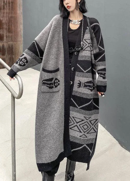 Timeless women’s fashion for any occasion Stylish Grey V Neck Asymmetrical Design Print Knit Lazy Long Coats Long Sleeve Timeless women’s fashion for any occasion Stylish Grey V Neck Asymmetrical Design Print Knit Lazy Long Coats Long Sleeve