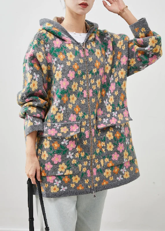 Express your style with fashionable women’s clothing Stylish Grey Zip Up Floral Print Knit Coat Spring Express your style with fashionable women’s clothing Stylish Grey Zip Up Floral Print Knit Coat Spring