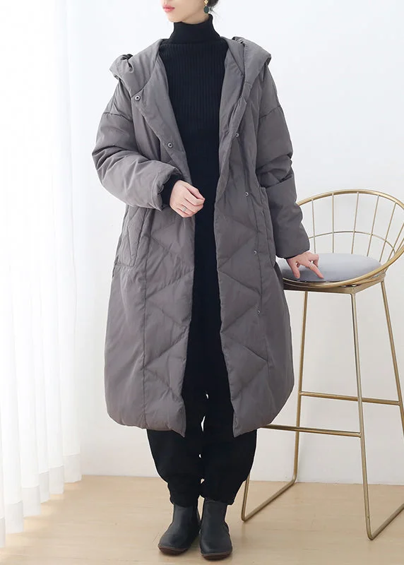 Modern fashion pieces designed for all women Stylish Grey Zippered Button Duck Down Long Hooded Down Coats Winter Modern fashion pieces designed for all women Stylish Grey Zippered Button Duck Down Long Hooded Down Coats Winter