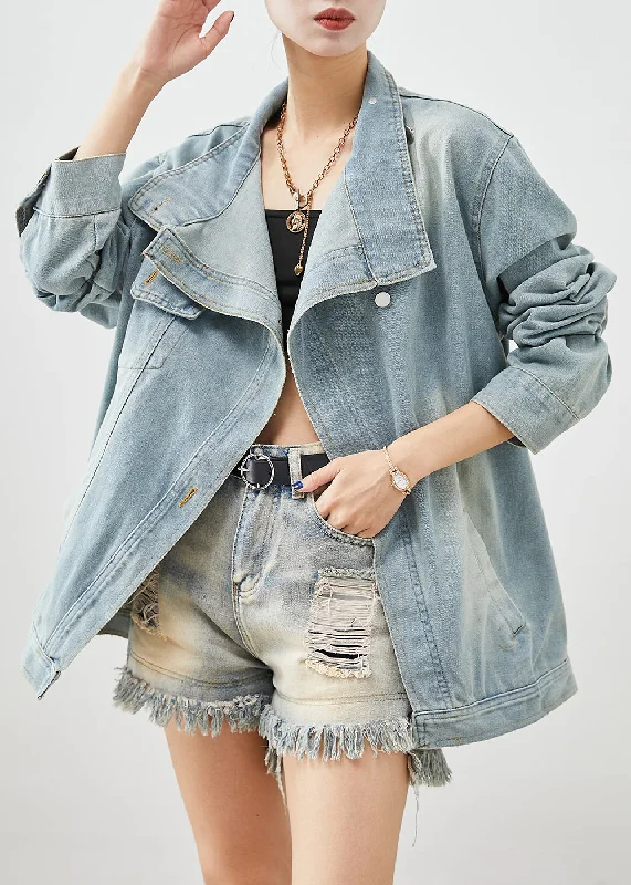 Sustainable fashion for stylish women Stylish Light Blue Asymmetrical Denim Jackets Fall Sustainable fashion for stylish women Stylish Light Blue Asymmetrical Denim Jackets Fall