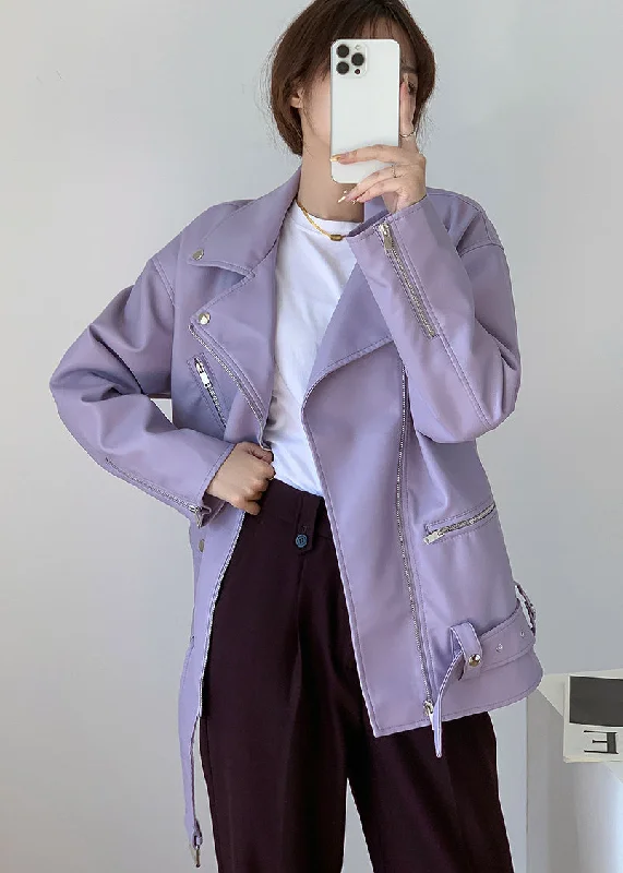 Fashionable, yet affordable women’s apparel Stylish light Purple Zippered Pockets Patchwork Faux Leather Coats Fall Fashionable, yet affordable women’s apparel Stylish light Purple Zippered Pockets Patchwork Faux Leather Coats Fall