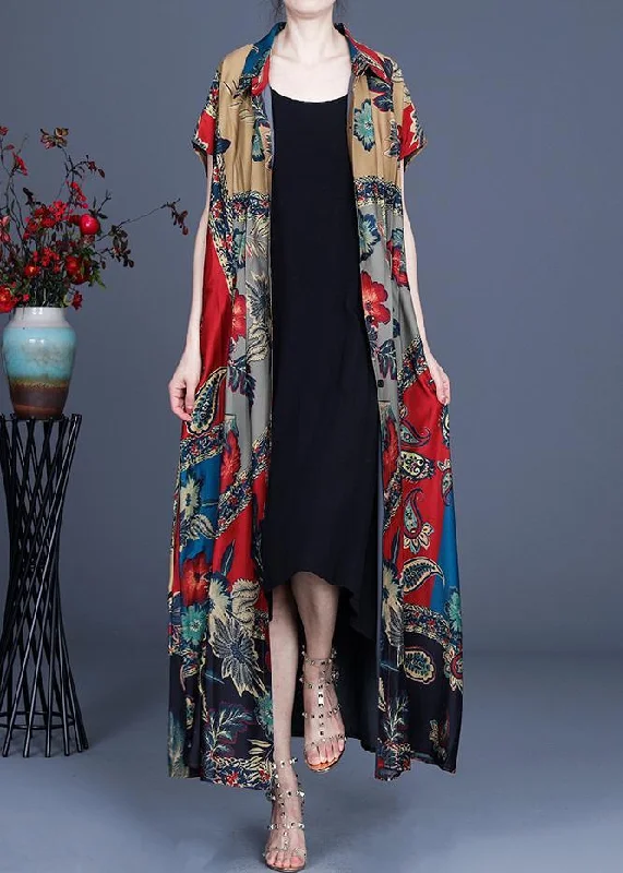 Find your perfect fit with stylish women’s clothing   Stylish  Red Grey Print Summer Peter Pan Collar Cardigan Long