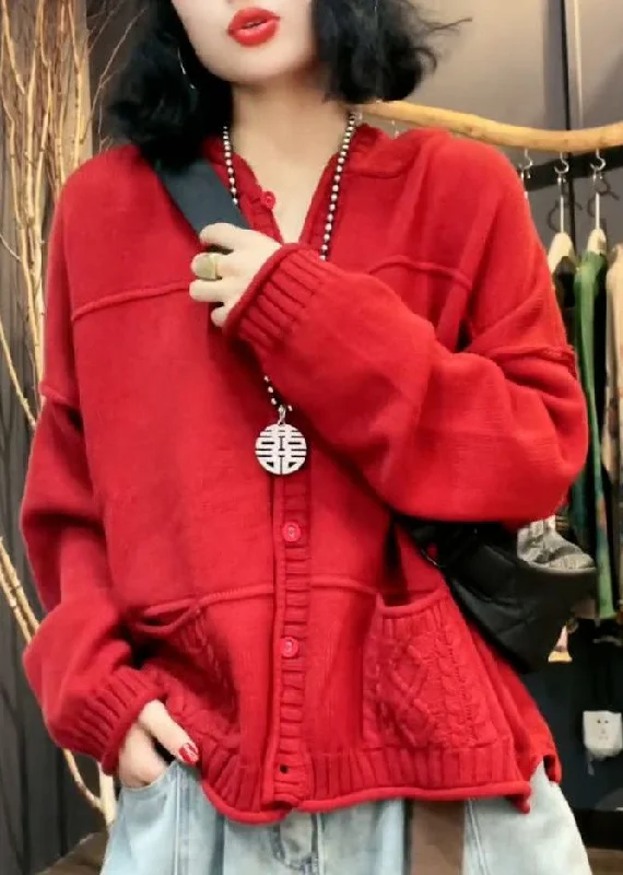 Chic, modern looks for the stylish woman Stylish Red V Neck Pockets Patchwork Knit Cardigan Fall Chic, modern looks for the stylish woman Stylish Red V Neck Pockets Patchwork Knit Cardigan Fall