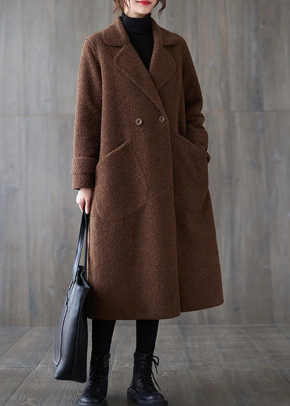 High-fashion styles at affordable prices Stylish Versatile Coffee Notched Pockets Faux Fur Coats Winter High-fashion styles at affordable prices Stylish Versatile Coffee Notched Pockets Faux Fur Coats Winter
