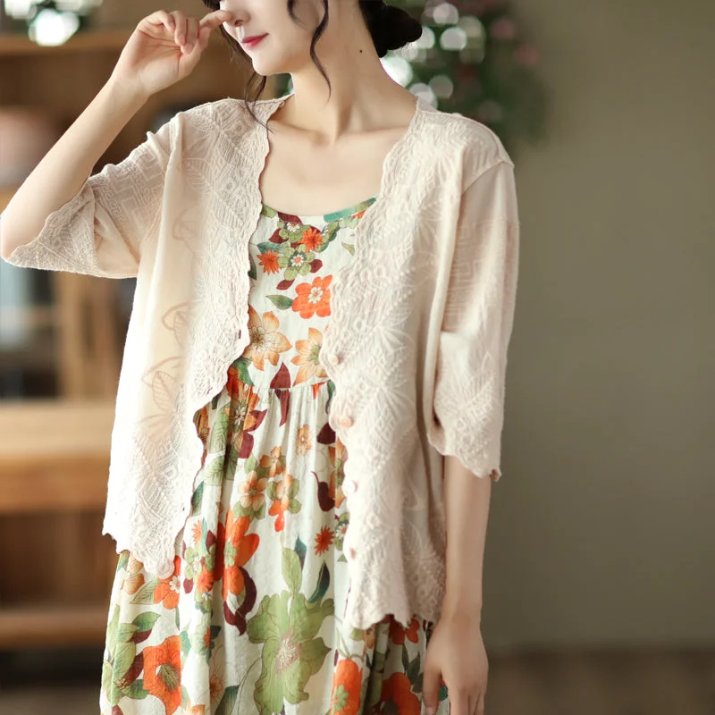 Sporty-chic women’s apparel for active lifestyles Summer Embroidery Lace V-neck Cotton Cardigan Sporty-chic women’s apparel for active lifestyles Summer Embroidery Lace V-neck Cotton Cardigan