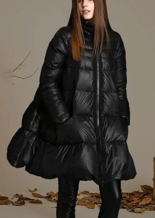 Create a timeless wardrobe with fashionable pieces   Trendy Black Stand Collar zippered fashion Winter Down Cotton Coat