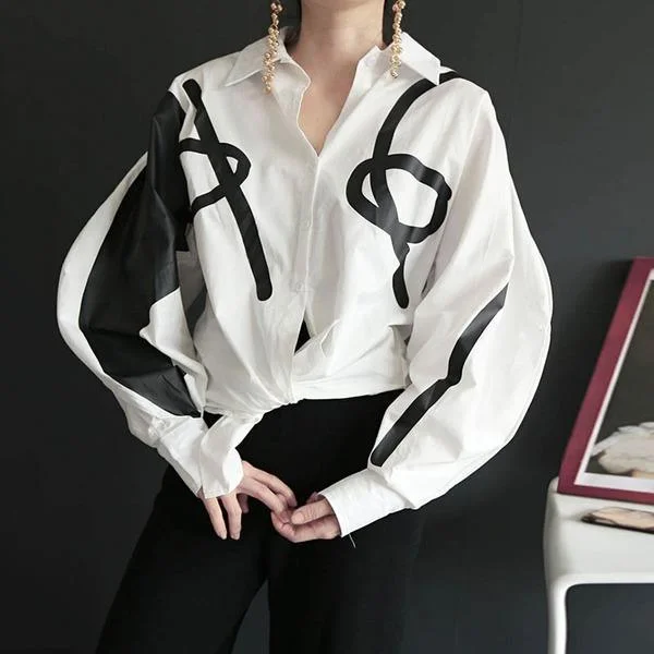 Curated collections for modern, fashionable women Turn Down Collar Long Lantern Sleeve Personality Single Breasted Curated collections for modern, fashionable women Turn Down Collar Long Lantern Sleeve Personality Single Breasted