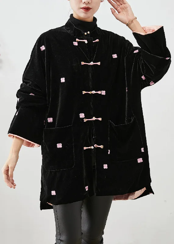 Discover the latest trends in women’s fashion Unique Black Embroideried Chinese Button Silk Velour Coats Winter Discover the latest trends in women’s fashion Unique Black Embroideried Chinese Button Silk Velour Coats Winter