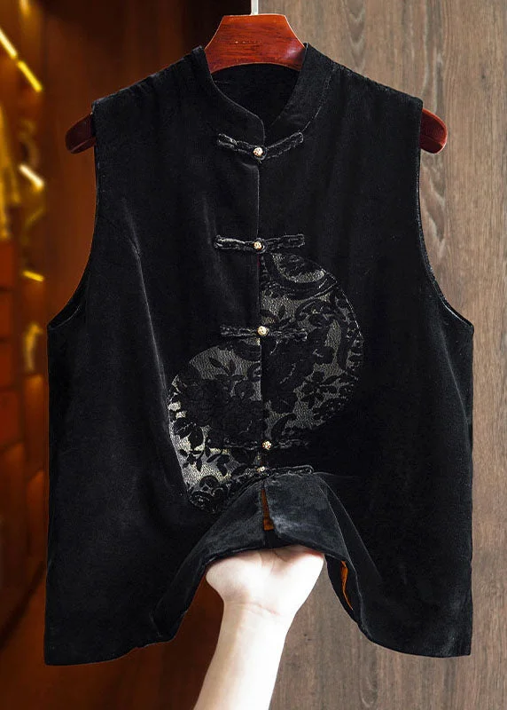 Step up your style with trendy women’s clothing Unique Black Embroideried Patchwork Button Silk Velour Waistcoat Fall Step up your style with trendy women’s clothing Unique Black Embroideried Patchwork Button Silk Velour Waistcoat Fall