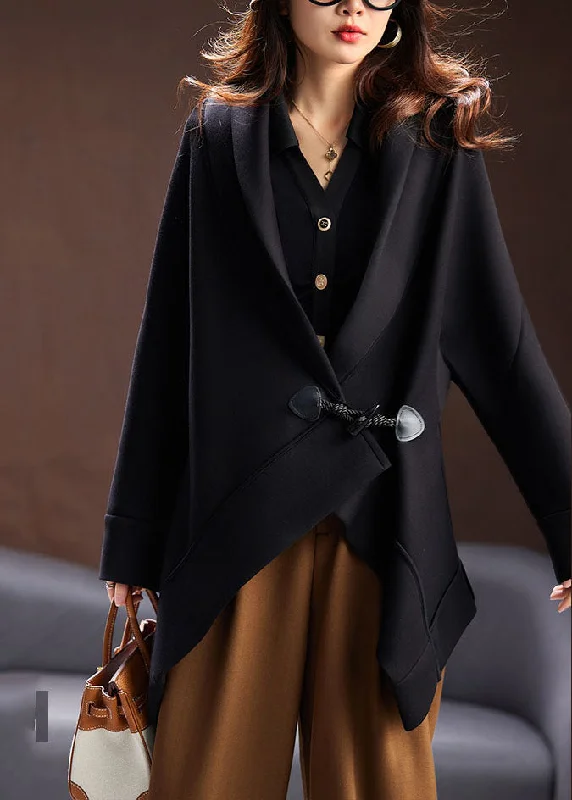 Comfortable yet stylish outfits for women on the go Unique Black Notched Asymmetrical Button Cotton Coats Long Sleeve Comfortable yet stylish outfits for women on the go Unique Black Notched Asymmetrical Button Cotton Coats Long Sleeve