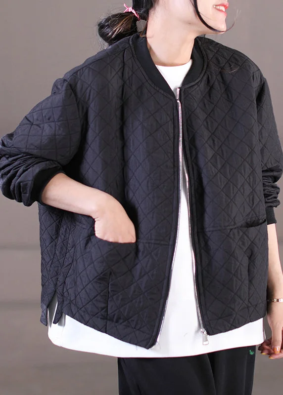 Chic and comfortable clothing for busy women Unique Black O-Neck Zippered Pockets Plaid Cotton Coat Long Sleeve Chic and comfortable clothing for busy women Unique Black O-Neck Zippered Pockets Plaid Cotton Coat Long Sleeve