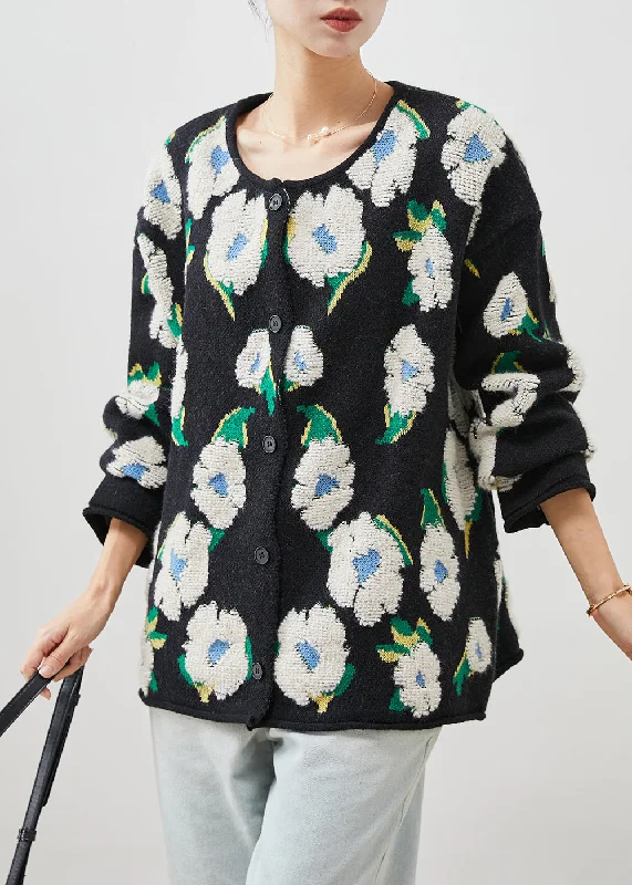 Bold, confident, and stylish women’s clothing Unique Black Oversized Jacquard Knit Cardigan Winter Bold, confident, and stylish women’s clothing Unique Black Oversized Jacquard Knit Cardigan Winter