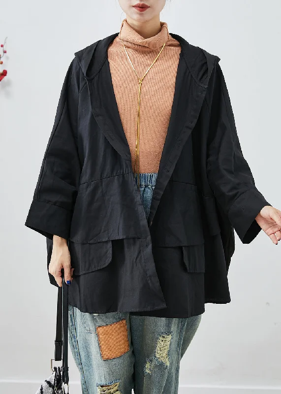 Latest fashion trends for modern women Unique Black Oversized Patchwork Cotton Jacket Batwing Sleeve Latest fashion trends for modern women Unique Black Oversized Patchwork Cotton Jacket Batwing Sleeve