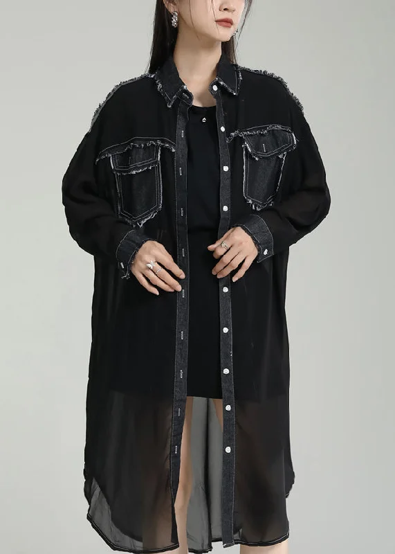 Curated collections of sophisticated women’s wear Unique Black Peter Pan Collar Pockets Patchwork Chiffon UPF 50+ Coats Summer Curated collections of sophisticated women’s wear Unique Black Peter Pan Collar Pockets Patchwork Chiffon UPF 50+ Coats Summer