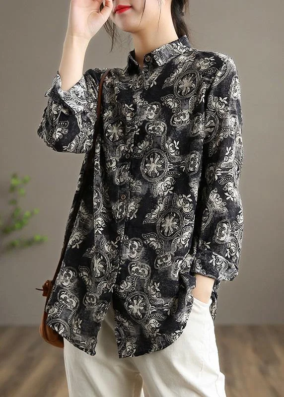 Chic, modern fashion for empowered women Unique Black Print Top Lapel Button Down Tunic Spring Tops Chic, modern fashion for empowered women Unique Black Print Top Lapel Button Down Tunic Spring Tops