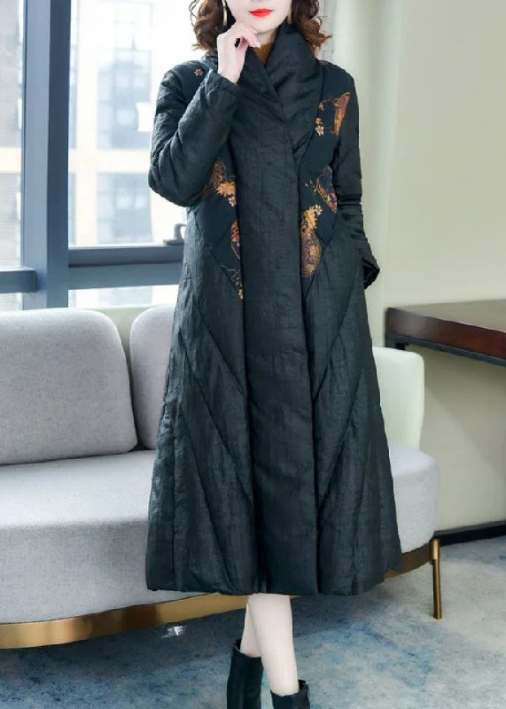 Modern fashion pieces designed for all women Unique Black Side Open Print Thick Fine Cotton Filled Coat Winter Modern fashion pieces designed for all women Unique Black Side Open Print Thick Fine Cotton Filled Coat Winter
