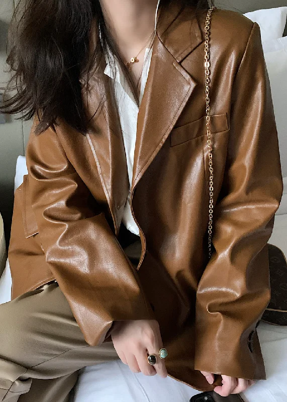 Iconic women’s outfits that never go out of style Unique Brown Peter Pan Collar Pockets Patchwork Faux Leather Coats Fall Iconic women’s outfits that never go out of style Unique Brown Peter Pan Collar Pockets Patchwork Faux Leather Coats Fall