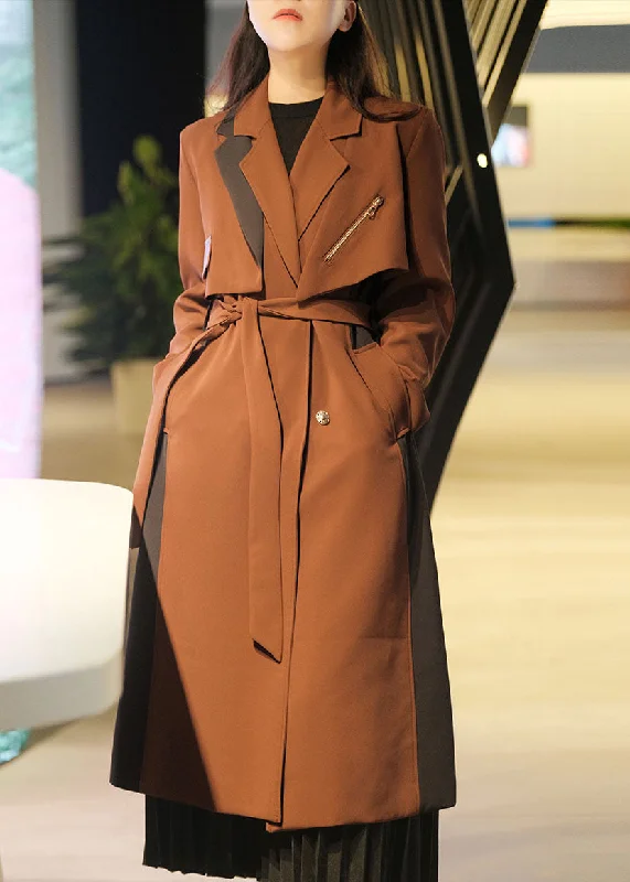 Feminine fashion to express your unique style Unique Caramel Zip Up Patchwork Spandex Trench Coats 2 Piece Outfit Fall Feminine fashion to express your unique style Unique Caramel Zip Up Patchwork Spandex Trench Coats 2 Piece Outfit Fall