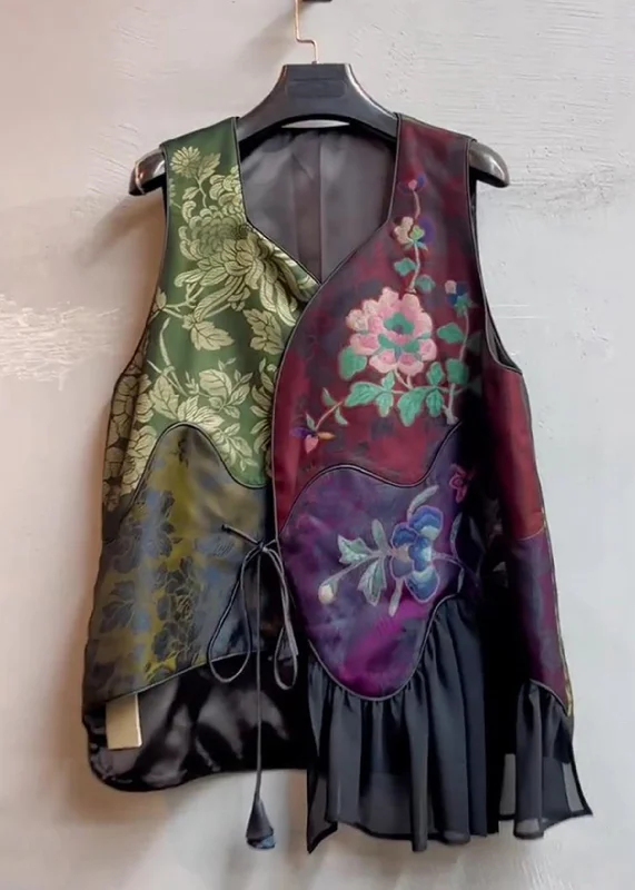 Versatile fashion for every type of woman Unique Colorblock Asymmetrical Print Lace Up Patchwork Silk Waistcoat Sleeveless Versatile fashion for every type of woman Unique Colorblock Asymmetrical Print Lace Up Patchwork Silk Waistcoat Sleeveless