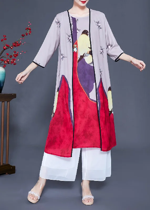 Versatile outfits to transition from day to night Unique Colorblock Oversized Print Silk Cardigans Two Pieces Set Spring Versatile outfits to transition from day to night Unique Colorblock Oversized Print Silk Cardigans Two Pieces Set Spring