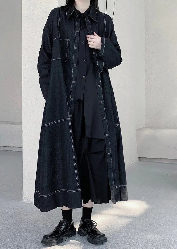 High-quality women’s wear for everyday elegance Unique Dark Blue Peter Pan Collar Patchwork Pockets Maxi Denim Trench Coats Long Sleeve High-quality women’s wear for everyday elegance Unique Dark Blue Peter Pan Collar Patchwork Pockets Maxi Denim Trench Coats Long Sleeve