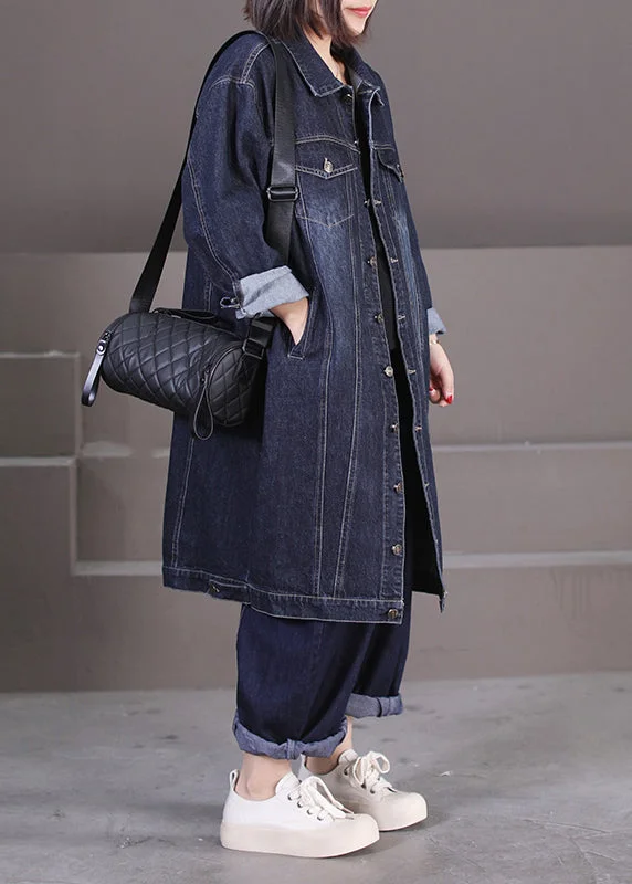 Timeless women’s fashion for any occasion Unique Dark Blue Peter Pan Collar Pockets Patchwork Button Denim Long Trench Coat Fall Timeless women’s fashion for any occasion Unique Dark Blue Peter Pan Collar Pockets Patchwork Button Denim Long Trench Coat Fall
