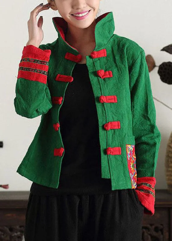Women’s clothing to inspire confidence and beauty Unique Green Stand Collar Embroideried Patchwork Cotton Chinese Style Coats Spring Women’s clothing to inspire confidence and beauty Unique Green Stand Collar Embroideried Patchwork Cotton Chinese Style Coats Spring