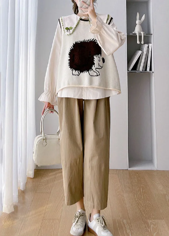 Elegant and comfortable women’s fashion wear Unique Khaki Animal Print Knit Waistcoat Shirts And Crop Pants Three Piece Set Fall Elegant and comfortable women’s fashion wear Unique Khaki Animal Print Knit Waistcoat Shirts And Crop Pants Three Piece Set Fall