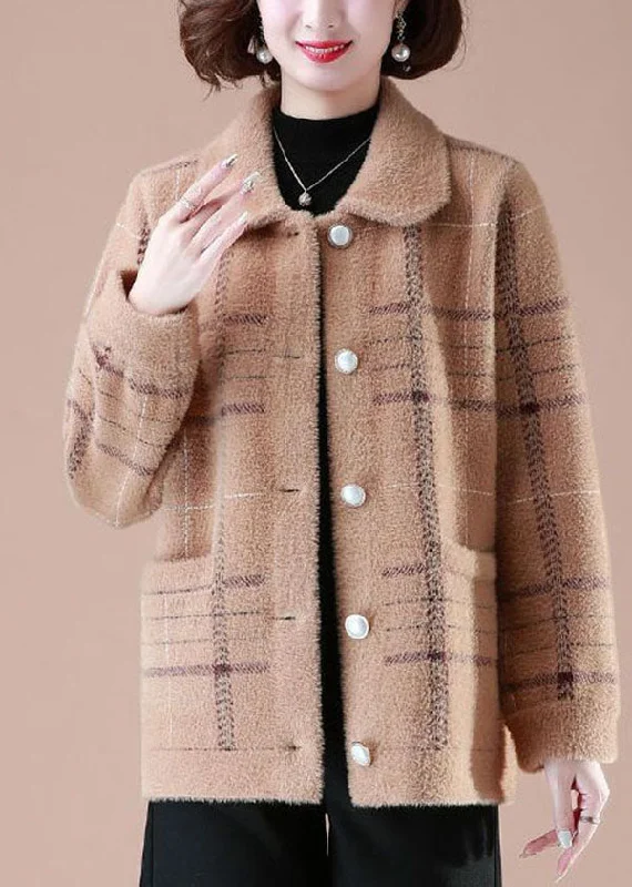 Women’s clothing that fits your personality and style Unique Khaki Peter Pan Collar Plaid Pockets Mink Hair Knitted Coats Winter Women’s clothing that fits your personality and style Unique Khaki Peter Pan Collar Plaid Pockets Mink Hair Knitted Coats Winter